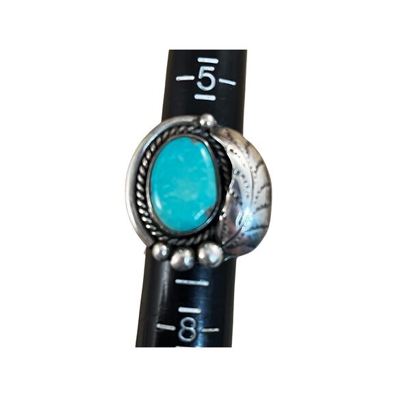 Vintage Turquoise Sterling Silver Native American Navajo Ring Sz 6.5 - Picture 7 of 9